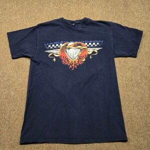 VTG Harley-Davidson Flame Eagle Shirt Mens M Blue Graphic Biker Y2K 2003